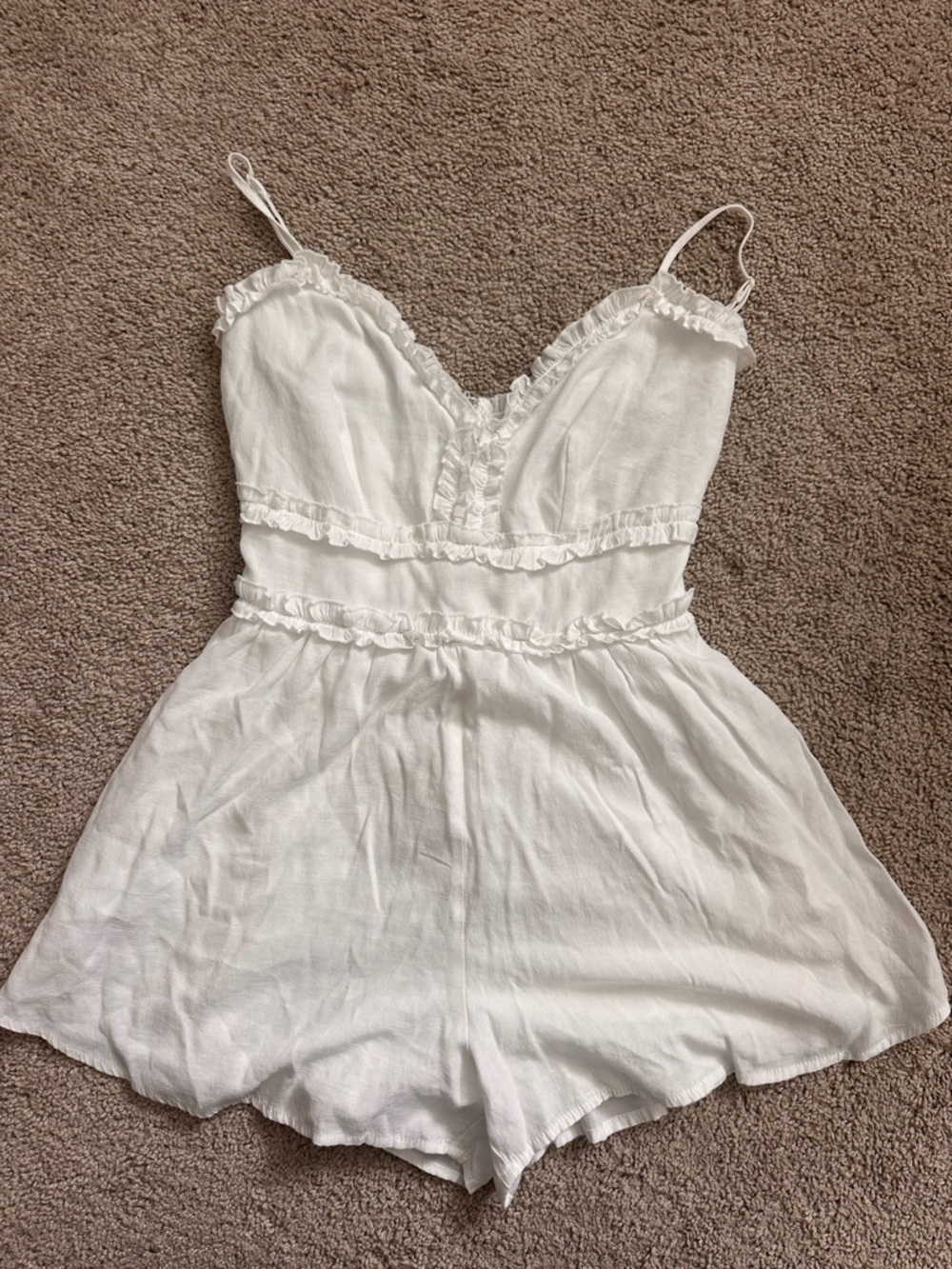 White Ruffle Linen Romper